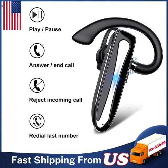 Wireless Bluetooth 5.2 Earpiece Headset Driving Trucker Earbuds Noise Cancelling