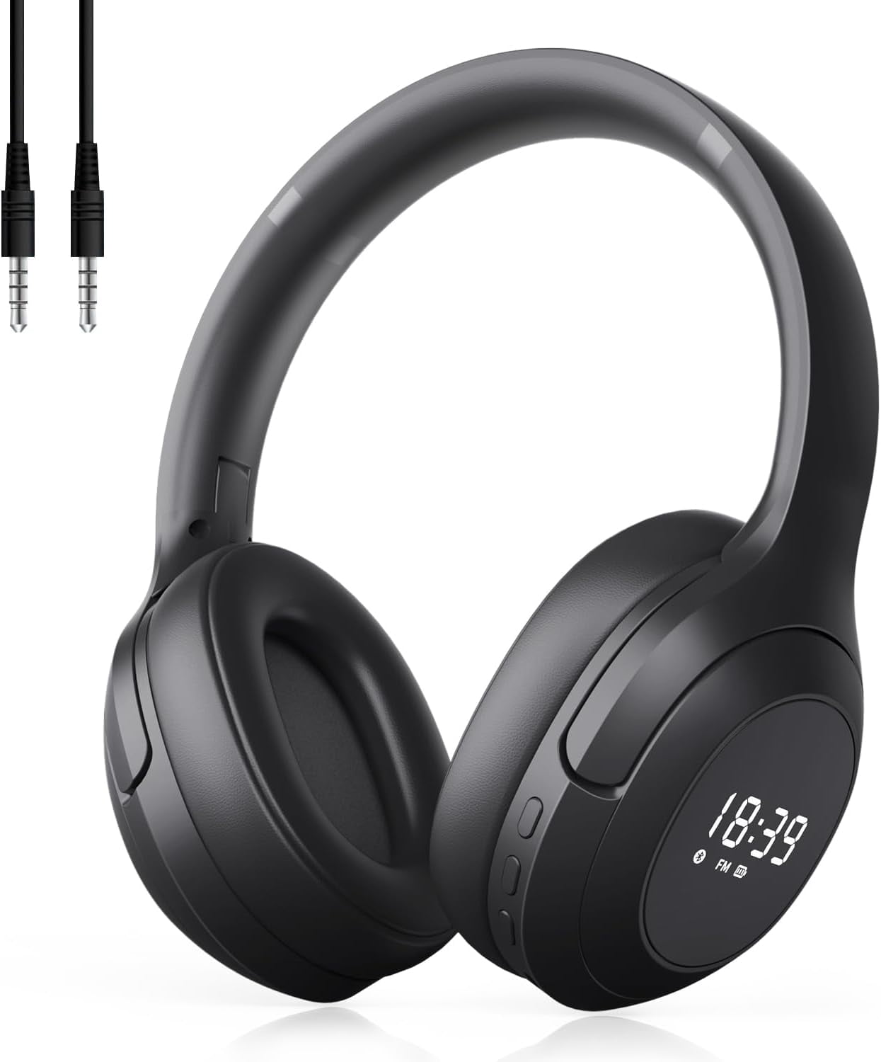 Wireless Bluetooth 5.2 FM Radio Headphones with Built-in Microphone, Ultra-Soft Ear Cushions, Stereo Noise Cancelling for Work/Travel/Sports