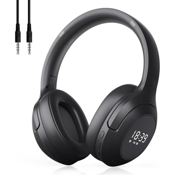 Wireless Bluetooth 5.2 FM Radio Headphones with Built-in Microphone, Ultra-Soft Ear Cushions, Stereo Noise Cancelling for Work/Travel/Sports