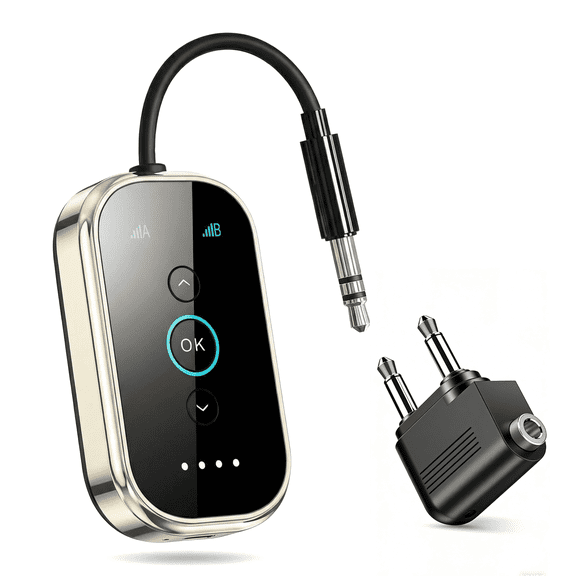 Wireless Bluetooth 5.4 Transmitter Receiver - CNC Aluminum & Ceramic Glass | Dual Link for 2 AirPods/Headphones | aptX Adaptive/HD Audio | for Airplane/TV/Car/Gym