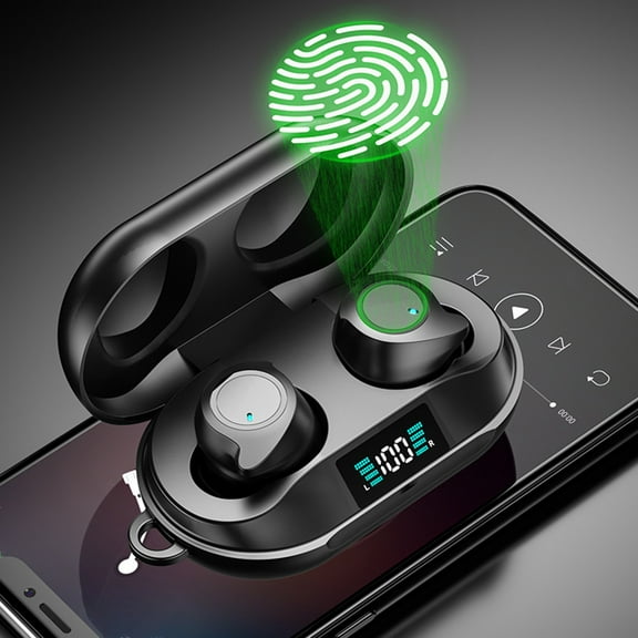 Wireless Bluetooth 5.5 Earbuds, TWS with Wireless Charging Case, 8mm Speaker Low Latency Sweatproof, for Sports, Music, Streaming, Calls, Daily Use, 2.96x1.97in