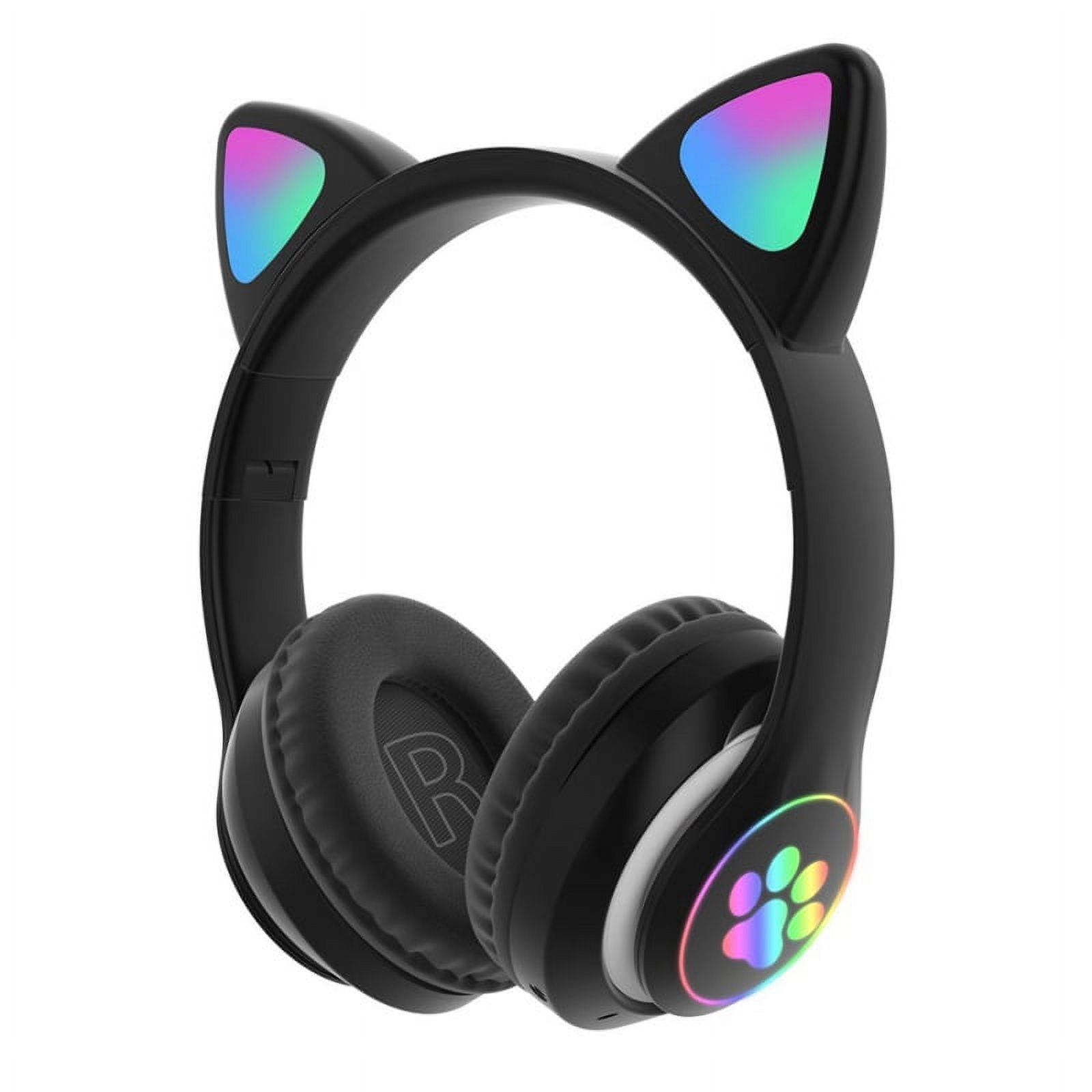 Wireless Bluetooth Cat Ear Headphones with Mic RGB LED Light Flashing Glowing On Ear Stereo Headset Compatible with Smartphones PC Tablet Black Walmart