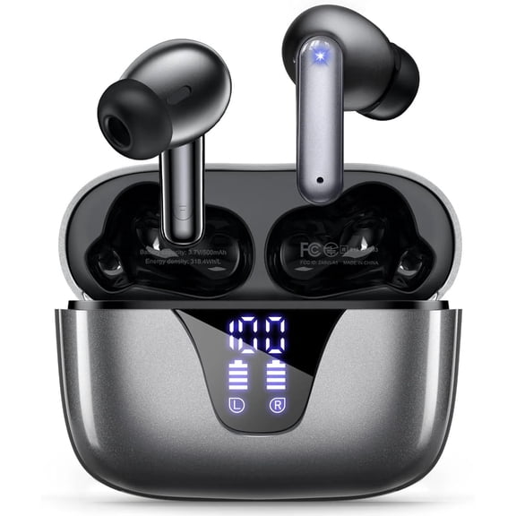 Earbuds 60H Playtime IPX8 Waterproof with Power Display HD Sound-Black