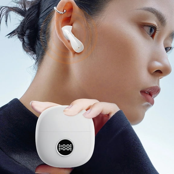 Wireless Bluetooth Earbuds, 75Hrs Playback, LED Display Charging Case, Ear Hooks, IPX7 Waterproof, Over-Ear Design for Sports, Running, Workout(White)