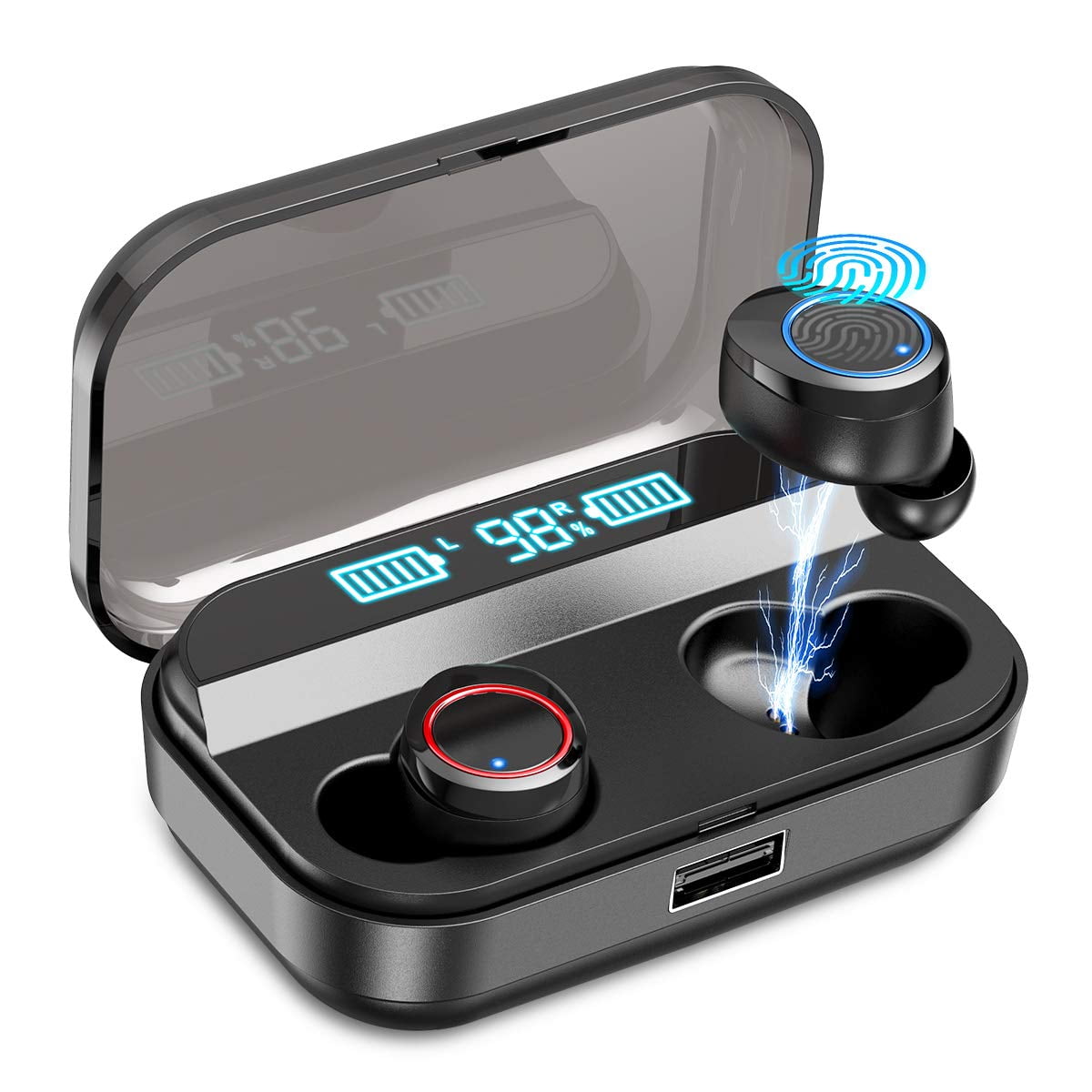 Tws bluetooth 5.0 wireless earphones with charging box and lcd battery display hot sale