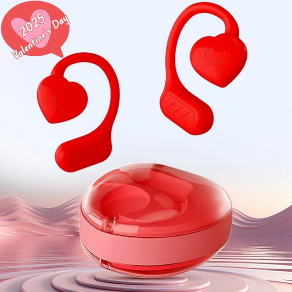 Wireless Bluetooth Earbuds - Heart Shaped Bluetooth Earphones with Earhooks - 2025 Upgrade Noise Reduction Stereo Sound Bluetooth Headset - Gifts for Women Men (Red)