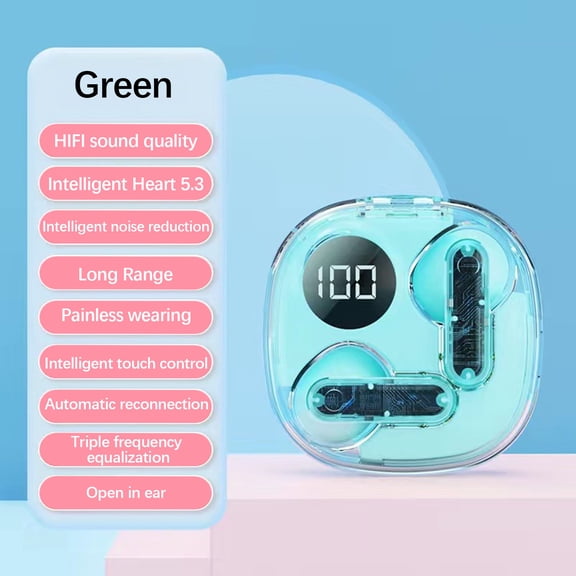 Wireless Bluetooth Earbuds, In-Ear Headphones, Noise Canceling, Charging Box Built-In Digital Display Screen, Suitable for Running, Walking, Cycling, Working, Driving(Blue)