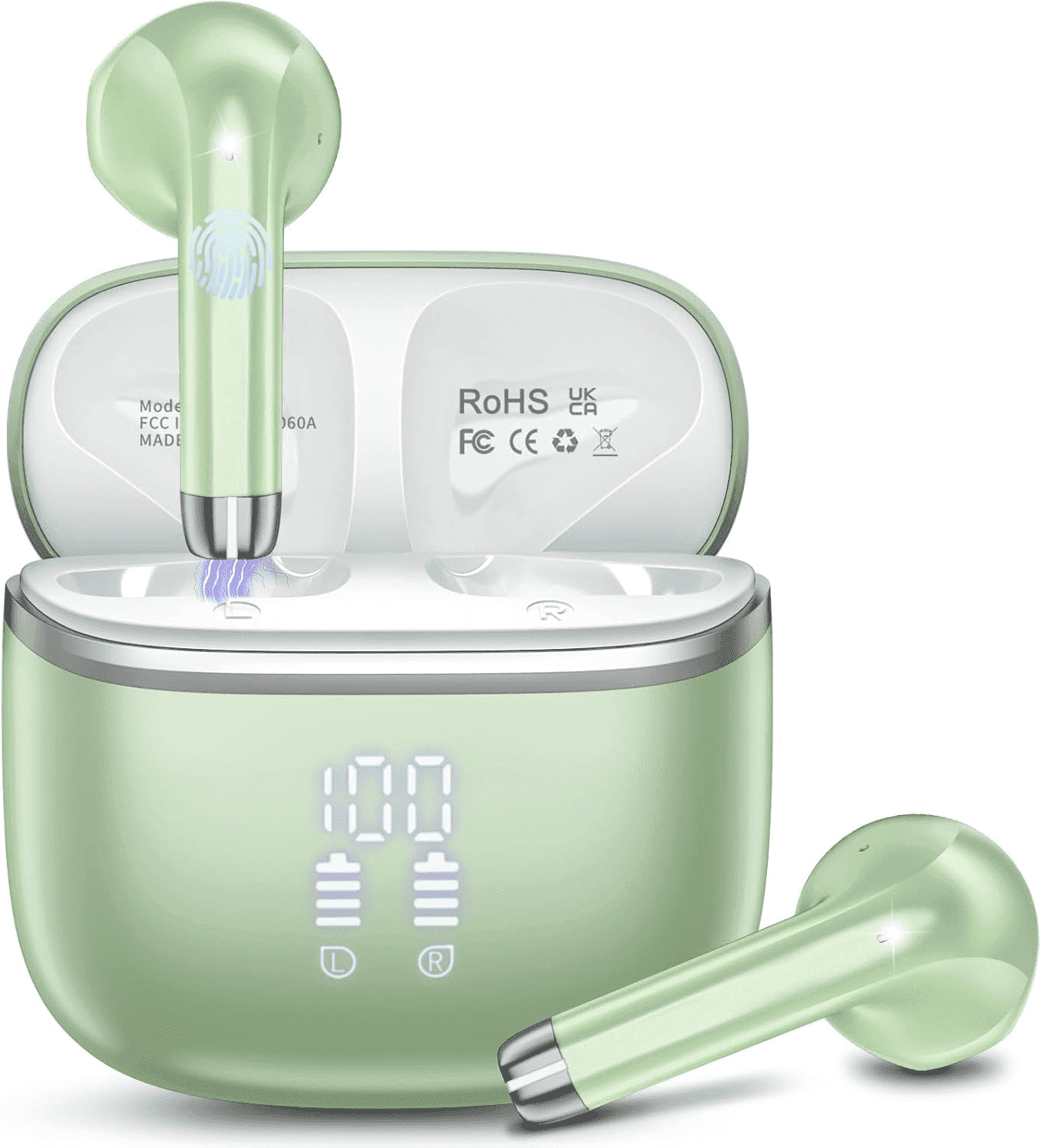 Wireless Bluetooth Earbuds Noise Cancelling in Ear Buds Deep Bass Stereo, 50H Playtime with Mics, LED Display, IPX7 Waterproof Earphones for iphone Android Laptop, Green thumbnail 2