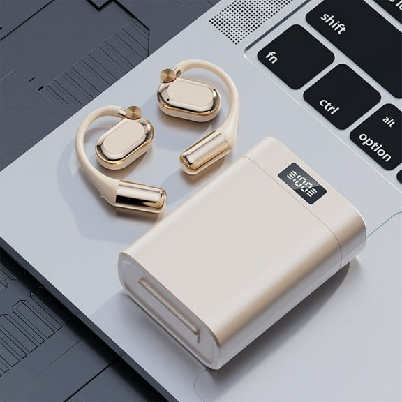 Wireless Bluetooth Earbuds with Power Bank & LED Light | Bluetooth 5.4 | 6H Playtime | Fast Charging | 1800mAh Battery | Waterproof | Hanging Ear Design for Sports | Black/Beige