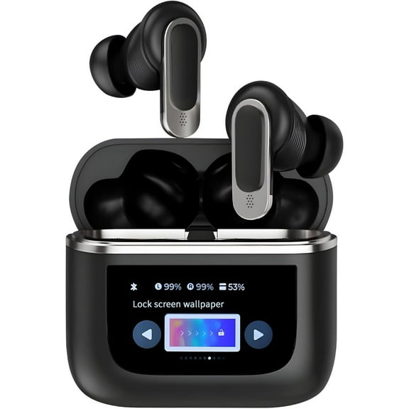Wireless Earbuds with Touch Control Screen, 5.3 Smart Touch Screen with 32H Playback, IPX4 Waterproof-Black