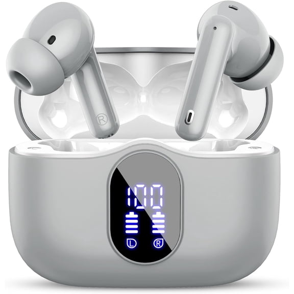 Wireless Bluetooth Earbuds for iPhone with Charging Case,HopePow 60hrs LED Power Display Bluetooth 5.3 Headphone Noise Cancel True Wireless Earbuds Compatible for iPhone,Android,White