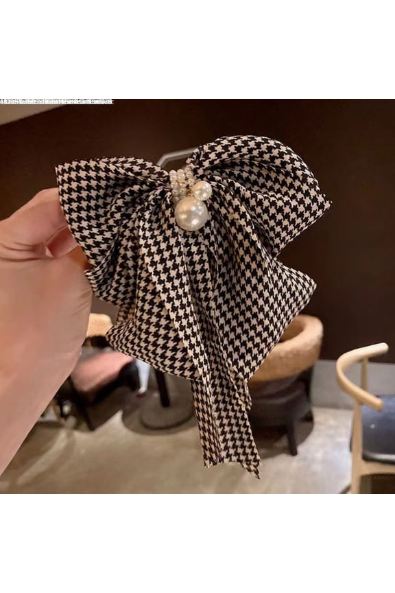 Korean version of the new houndstooth large bow headdress hairpin back head hairpin female summer net red spring clip