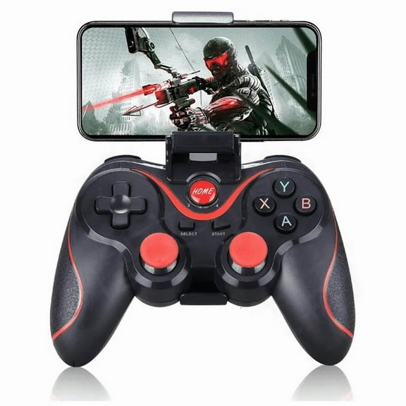 Wireless Bluetooth Game Controller for Android, PC, Phone, Tablet. X3 Updated Joystick with Dual Vibration, Gift for Adults & Kids (Black-Red)