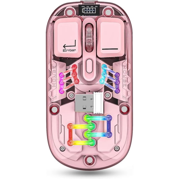 Wireless Bluetooth Gaming Mouse, Transparent Dual-Mode BT 5.0 + 2.4G RGB Mouse, Magnetic Top Cover Rechargeable Silent Mouse for PC Laptop Tablet