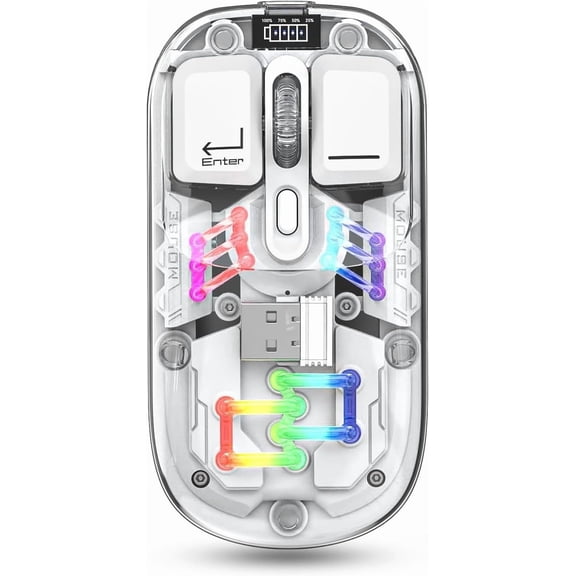 Wireless Bluetooth Gaming Mouse, Transparent Dual-Mode BT 5.0 + 2.4G RGB Mouse, Magnetic Top Cover Rechargeable Silent Mouse for PC Laptop Tablet