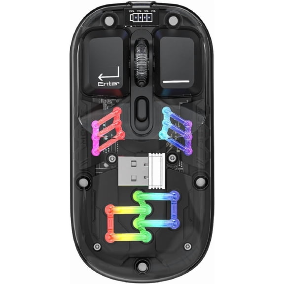 Wireless Bluetooth Gaming Mouse, Transparent Dual-Mode BT 5.0 + 2.4G RGB Mouse, Magnetic Top Cover Rechargeable Silent Mouse for PC Laptop Tablet