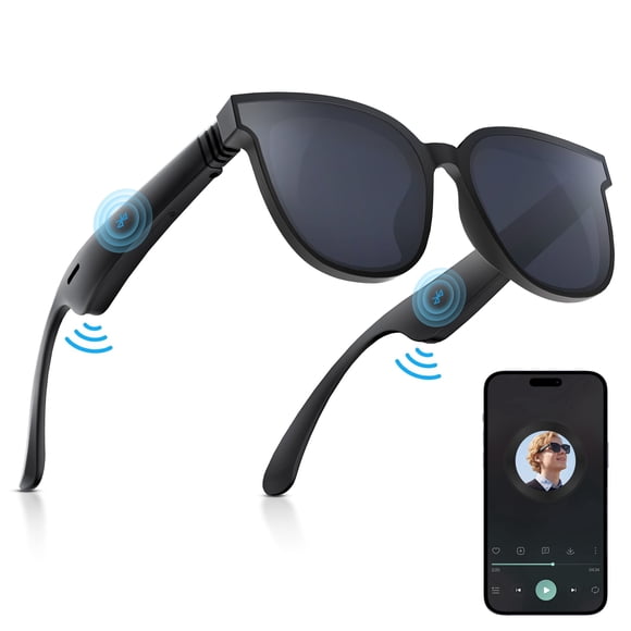 AI Smart Glasses for Man & Women, Wireless Bluetooth Music Sunglasses with Speaker safety smart glasses,400 UV Protection and Voice Control & Open-Ear,IPX4 For Working travel driving