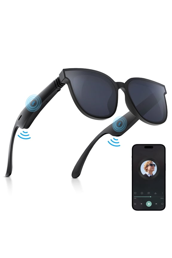 AI Smart Glasses for Man & Women, Wireless Bluetooth Music Sunglasses with Speaker safety smart glasses,400 UV Protection and Voice Control & Open-Ear,IPX4 For Working travel driving