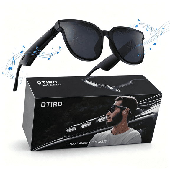 Bluetooth Glasses for Men & Women, AI Smart glasses Music Sunglasses with Open-Ear Speaker, Voice Control & HD Mic, UV400 Lens, 10H Playtime,Waterproof Music Glasses for Driving Travel Work, gifts