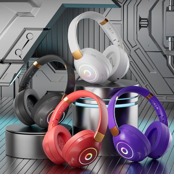 Wireless Bluetooth Headphones Bluetooth Headset Wireless Earphone Head Mounted RGB Light Foldable Sponge Soft Over-Ear Headphones for Noise Canceling Headphones Black