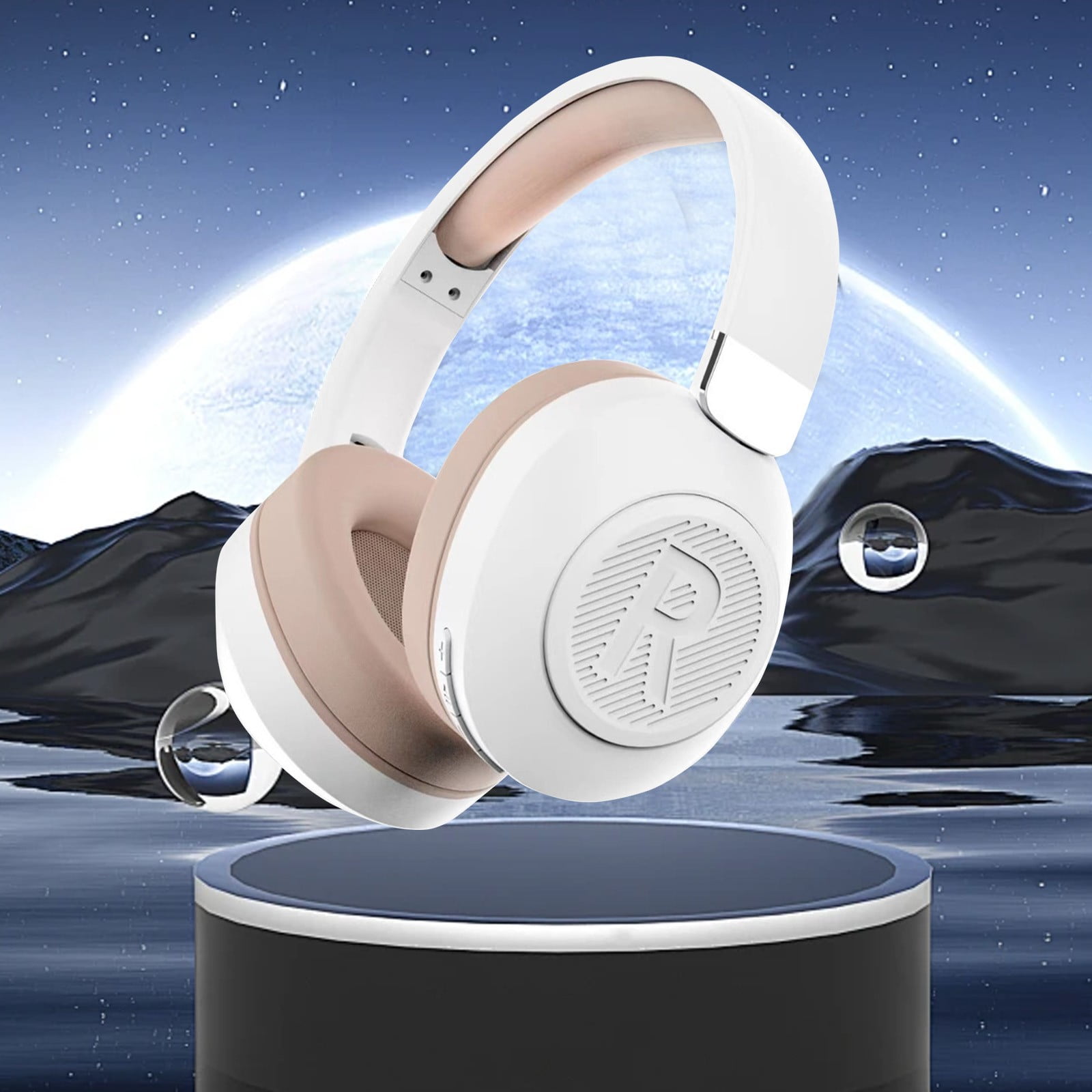 Wireless Bluetooth Headphones Over Ear 65H Playtime HiFi Stereo Headset with Microphone and 6EQ Modes Foldable Bluetooth V5.3 Headphones for Travel Smartphone Computer Laptop,White