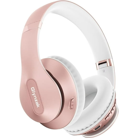 Wireless Bluetooth Over Ear 65H Playtime HiFi Stereo Headset with Microphone and 6EQ Modes Foldable Bluetooth V5.3 for Travel Smartphone Computer Laptop Rose Gold