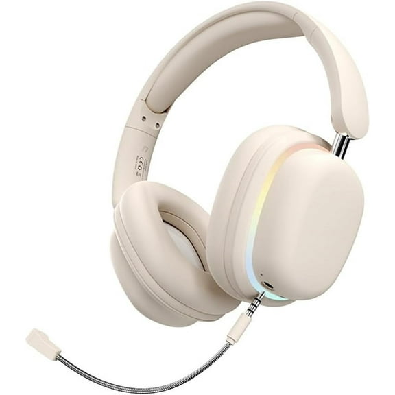 Wireless Bluetooth Headphones, Foldable Over-Ear Headset with Micphone, Stereo Sound Gaming Headphones, Noise Cancelling Headset with RGB Light, Bluetooth Earphones for Travel, Home Office White