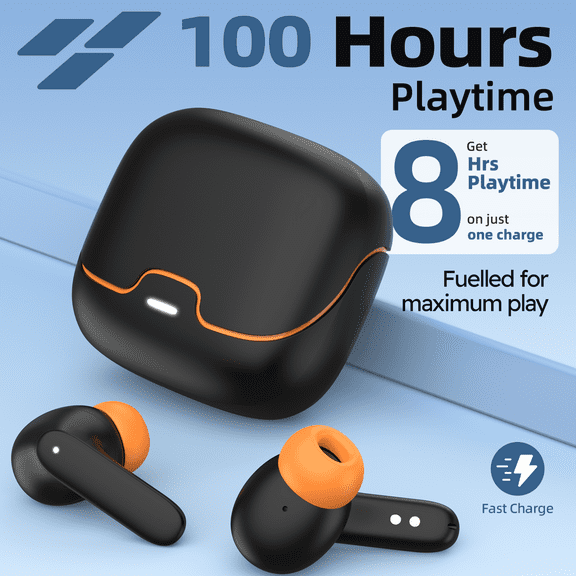 Wireless Bluetooth5.3 Headphones, IPX5 Waterproof Earbuds, ENC Noise Reduction Earphones, Black