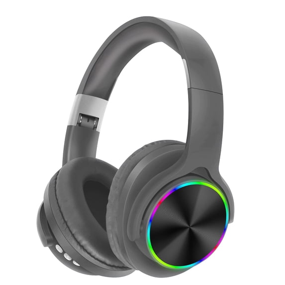Wireless Bluetooth Headphones with LED Lights, Active Noise Cancelling Mic, Over-Ear Comfort, 30-Hour Battery, Foldable Design for Travel, Work, Gaming