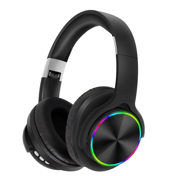 Wireless Bluetooth Headphones with LED Lights, Active Noise Cancelling Mic, Over-Ear Comfort, 30-Hour Battery, Foldable Design for Travel, Work, Gaming