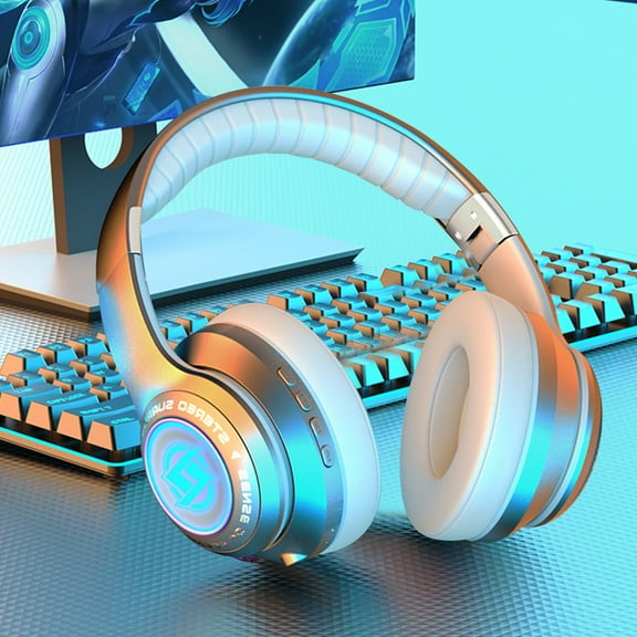 Wireless Bluetooth Headphones Over-Ear – RGB Lights, Mic, 8 Hours Playtime, Foldable Design, Noise Cancelling(Sliver)