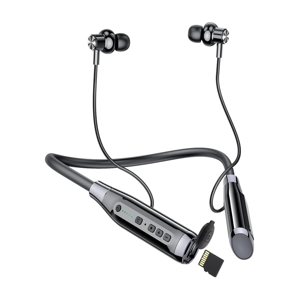 Wireless Bluetooth Headphones With TF Card Slot, 100H Playtime Neckband Earphones for Sports, Home Office, Video Conference (Black)