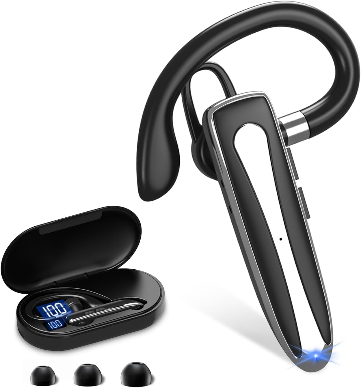 Wireless Bluetooth Headset,Bluetooth Earpiece with 500mAh Charging Case 120 Hours Talking Time Built-in Microphone for iOS Android Cell Phone, V5.3 Hand-Free Headphones for Trucker, Office