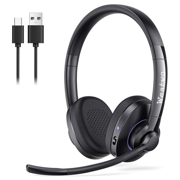 Wireless Bluetooth Headset with CVC8.0 Noise-Cancelling Microphone & Mic Mute, Class 1 V5.1 Bluetooth Headphone for Work/Ms Teams/Zoom/Home/Office/Computer/Cell Phone/Laptop, 30H+ Talking Time