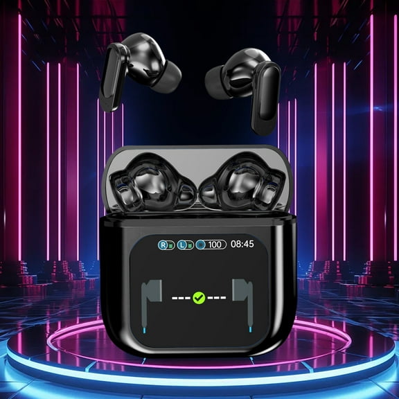 Wireless Bluetooth Headset Lcd Full Color Display Screen Anc Noise Cancellation Black Free Size