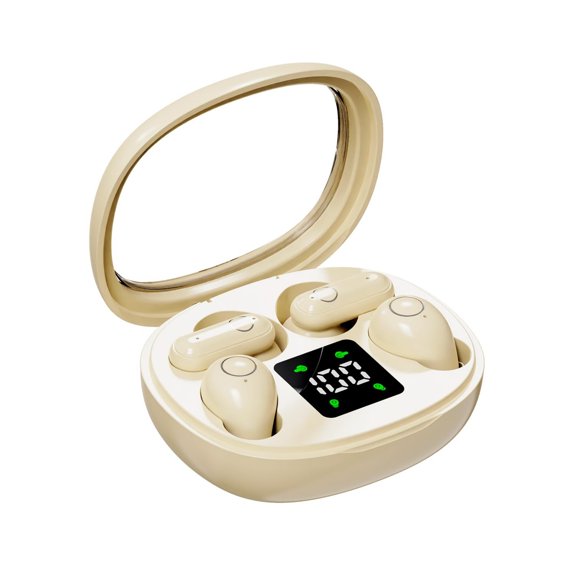 Wireless Bluetooth Headset, Tiny Invisible Earbuds, 2 Pairs, Mini Short Handle Design for Work, Sport, Sleeping, Home & Travel (Beige)