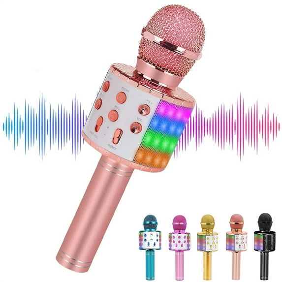 Wireless Bluetooth Karaoke Microphone, 5-in-1 Portable Handheld Karaoke Mic Speaker with Flashing Light