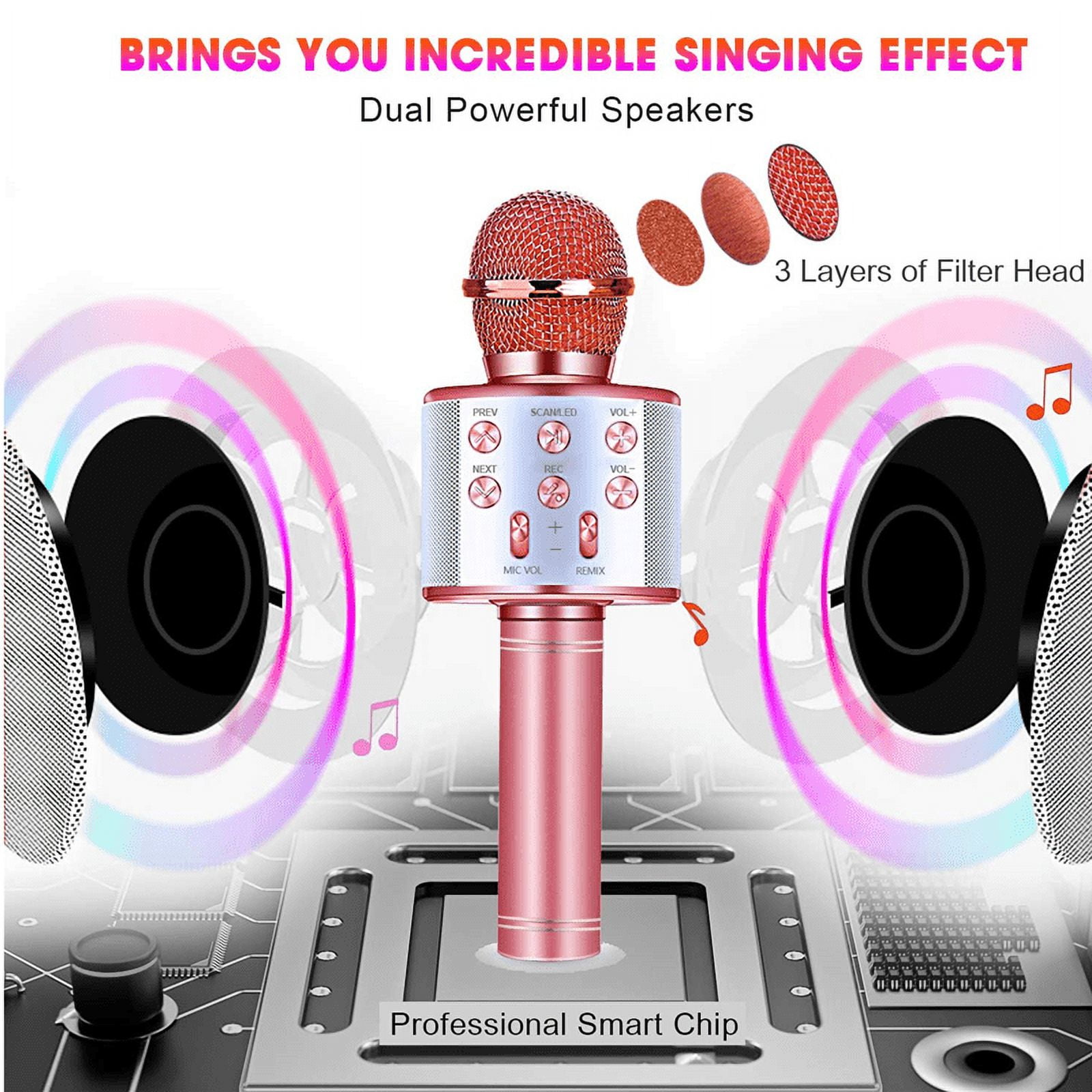 Karaoke Bluetooth Microphone with Speaker Magic Voices, Record Function,  Handheld Wireless Microphone for Kids Party KTV Gifts