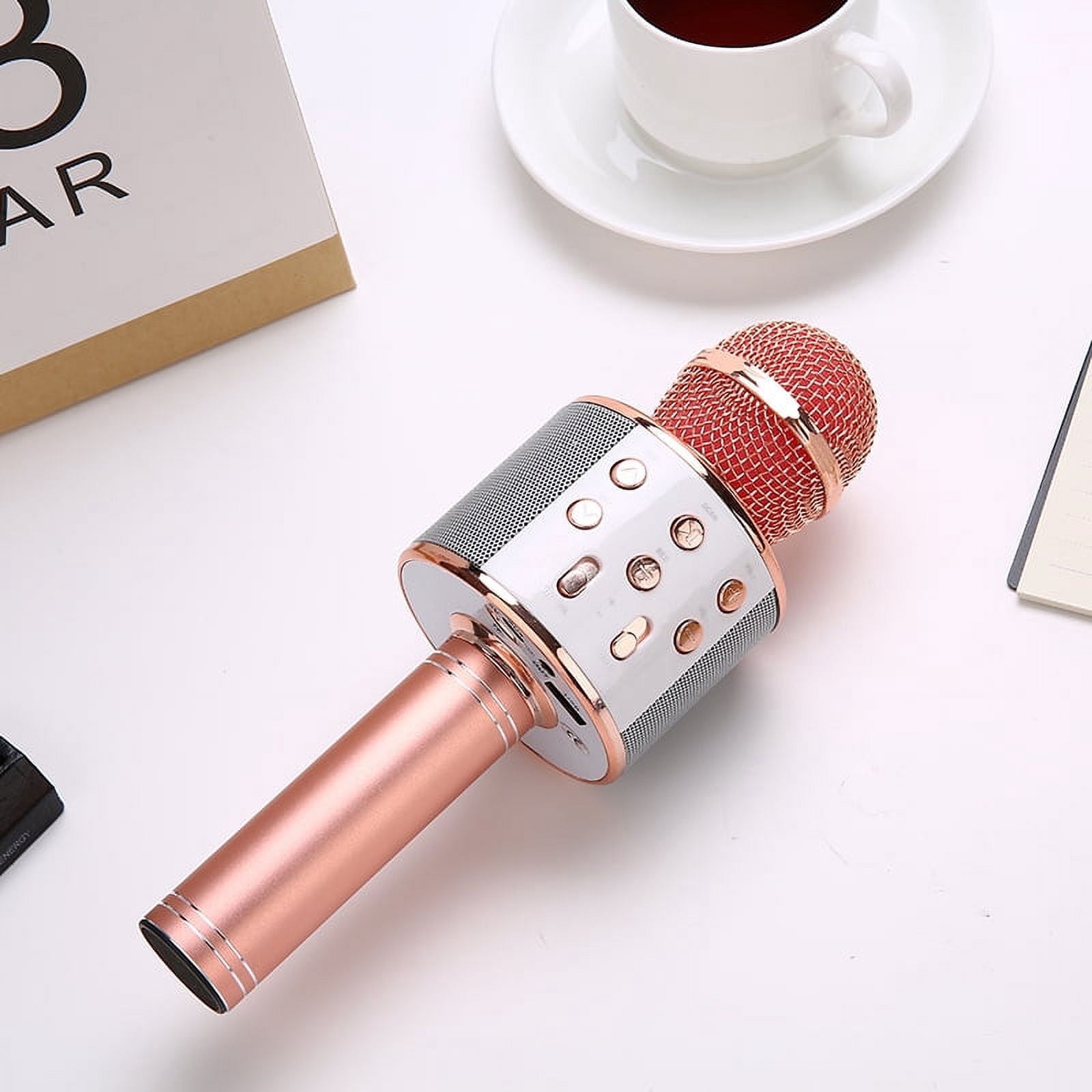 Wireless Bluetooth Karaoke Microphone for Kids, 5-in-1 Portable Handheld Karaoke Mic Speaker Player Recorder with Adjustable Remix FM Radio for Kids Girls Boys Teens Birthday