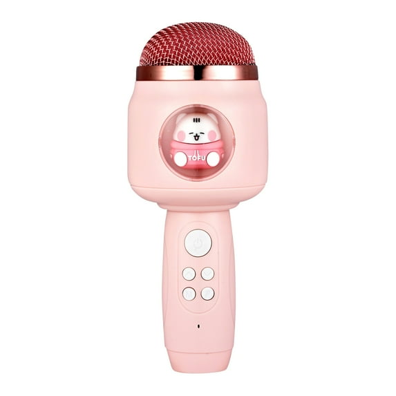 Wireless Bluetooth Karaoke Microphone for Kids, Portable Handheld Mic with LED Lights and Built-in Speaker, Pink