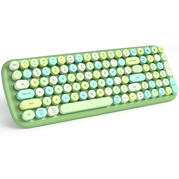 Wireless Bluetooth Keyboard for Mac, iPad, iPhone, PC, Laptop & Android, Connect up to 3 Devices Simultaneously, Portable 100-Key Typewriter Retro Round Keycaps Keyboard Green