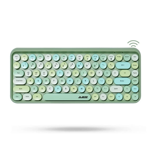 Wireless Bluetooth Keyboard, Mini Portable 84-Key Typewriter Retro Round Keycaps Keyboard,Compatible with Android, Windows, PC, Tablet-Dark, Perfer for Home and Office Keyboards(Green-Colorful)