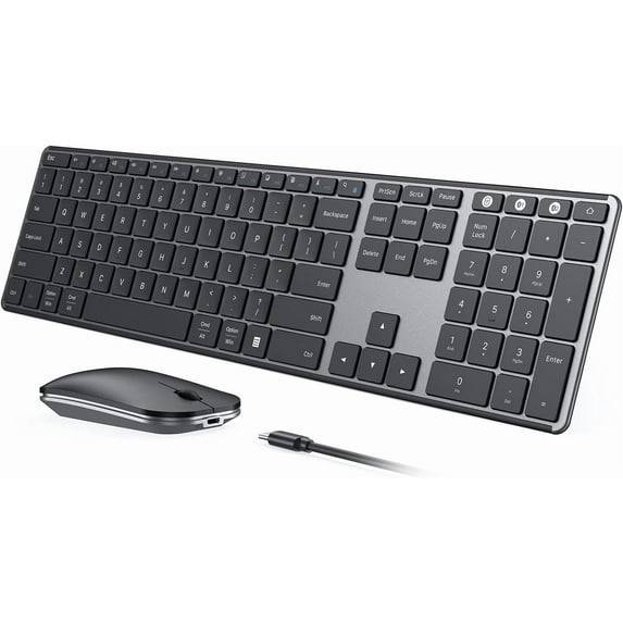 Wireless Bluetooth Keyboard and Mouse Combo, SKM64-3 Rechargeable Slim Quiet Keyboard Mouse, 3 Multi-Device Connection, Compatible for Windows, Mac, MacBook, iPad, Tablet, Black Gray