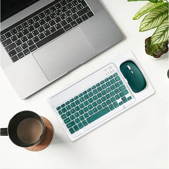 Wireless Bluetooth Keyboard and Mouse Kit - Magnetic Control, Rechargeable, Compact for Travel, Quiet Typing, Ideal for Mobile Devices and Tablets(Green)
