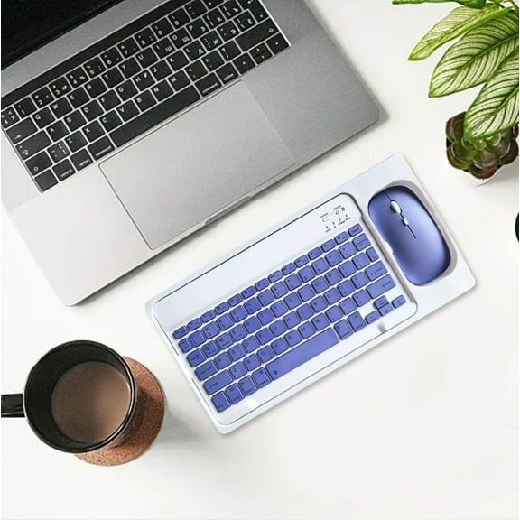 Wireless Bluetooth Keyboard and Mouse Kit - Magnetic Control, Rechargeable, Compact for Travel, Quiet Typing, Ideal for Mobile Devices and Tablets(Purple)