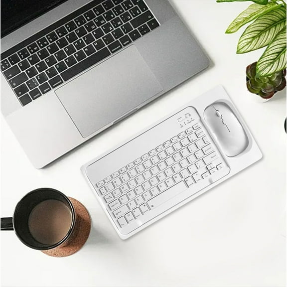 Wireless Bluetooth Keyboard and Mouse Kit - Magnetic Control, Rechargeable, Compact for Travel, Quiet Typing, Ideal for Mobile Devices and Tablets(White)
