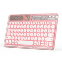 Wireless Bluetooth Keyboard for iPad PC Tablet Phone Computer, Rechargeable Keyboard, Compatible with iOS Android Windows, Transparent Pink
