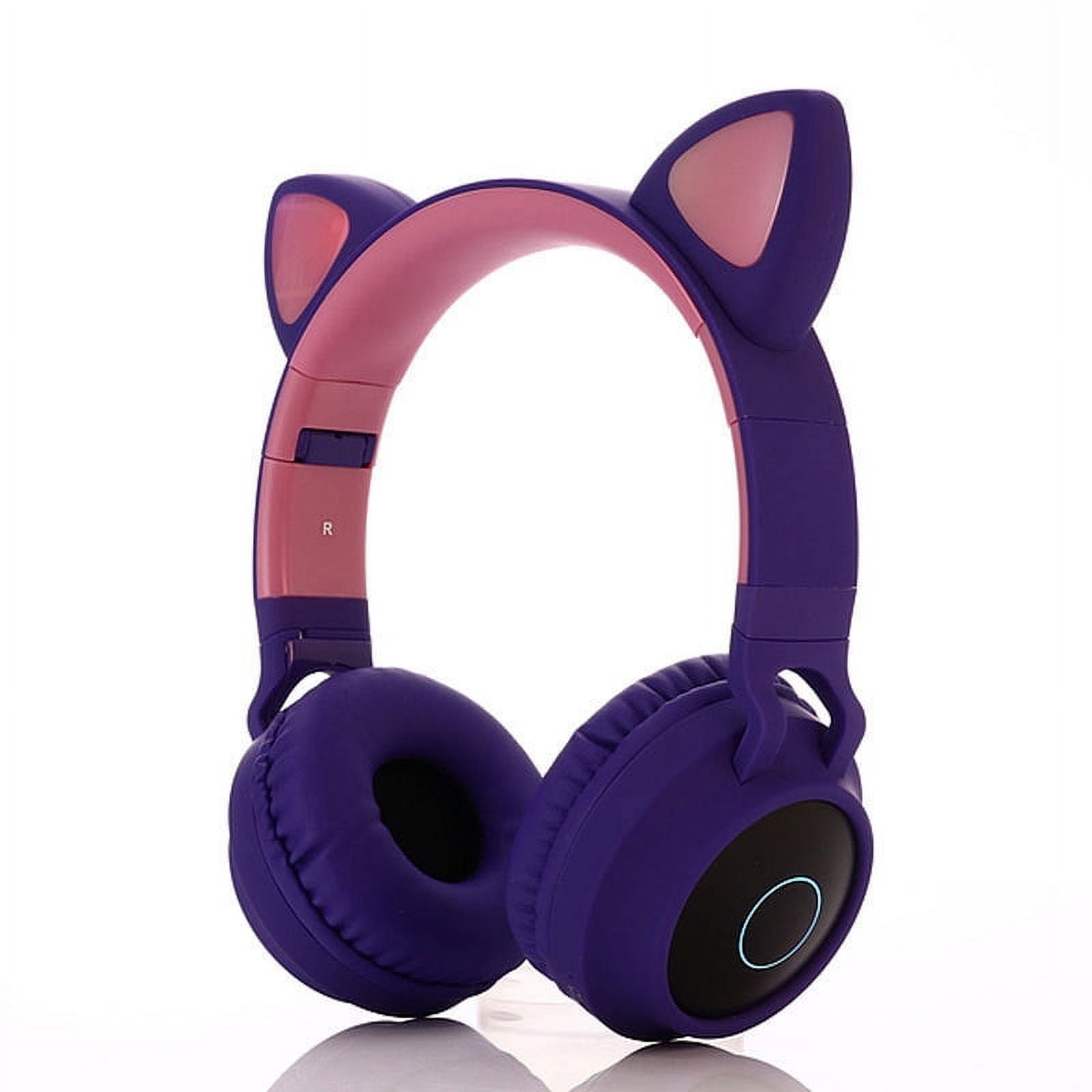 Wireless Bluetooth Kids Headphones Cat Ears Bluetooth Over Ear Headphones with Mic LED Lights FM Radio TF Card Aux Mic for iPhone iPad Kindle Laptop PC TV Purple Walmart