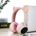 thumbnail image 1 of Wireless Bluetooth Kids Headphones, KimKen Cat Ears Bluetooth over Ear Headphones with Noise Cancelling Mic, Volume Control, LED Lights, Support FM Radio/TF Card, Fit for iPhone/iPad/Laptop/PC (Pink), 1 of 11