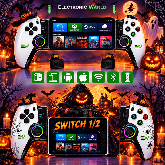 Wireless Bluetooth Mobile Gaming Controller with Hall Effect Joysticks, Rechargeable Bluetooth Gamepad for iPhone & Android, Supports PUBG Mobile, COD Mobile, Xbox & PS Remote Play